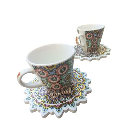 Élégance marocaine - Duo de tasses avec sous-tasses au design zellige