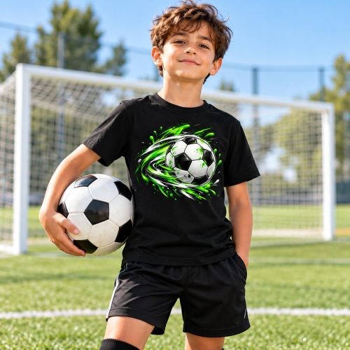 T-Shirt Enfant Garçon Football–T-Shirt Sport Manches Courtes – Cadeau Anniversaire Enfant - Black