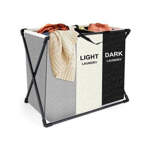 Grand panier linge pliable trois compartiments pratique et impermable idal pour le rangement du linge sale et lorganisation des jouets