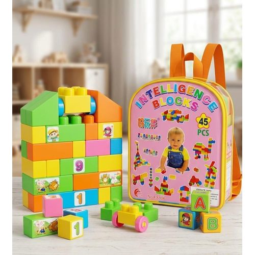 Sac Jeu de Construction Intelligence Block 45 Pièces Gros Blocs Éducatifs Enfants