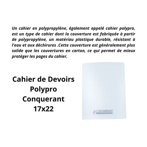Cahier de Devoirs Polypro Conquerant 17x22 - 48 pages