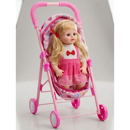 Mon Premier Poupon avec Poussette Pliable – Pack Jouet d'Imitation Poupée Fille et Landau Rose