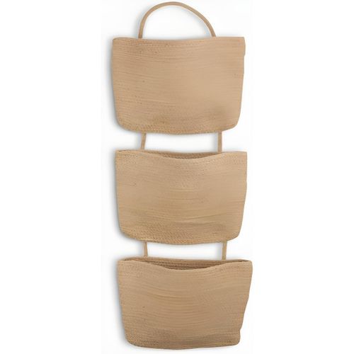 Rangement Suspendu Mural - Fibre Naturelle - 3 Poches - Beige, 20x30x78 cm