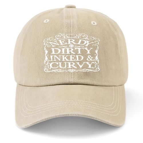 1pc, Casquette de baseball vintage délavée et ajustable avec motif Nerdy, Inked, Curvy - Légère, polyester non extensible, style décontracté, cadeau parfait pour la fête des pères, chapeau de fête des pères Casquette vintage délavée Casquette légè