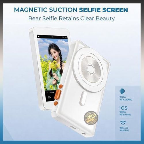 RK-X40E Écran Selfie Arrière Magnétique MagSafe 4” HD – Version Bluetooth Blanche avec Projection WiFi 2.4G/5G