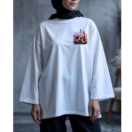 T-shirt Oversize Blanc Femme à Manches Longues – Coupe Ample Modeste – 100% Coton épais