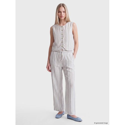 Pantalon Femme à Jambe Large en Mélange de Lin