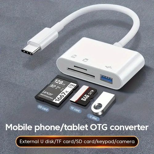 Lecteur de Cartes OTG Type-C – Adaptateur Multiports USB/SD/TF – Compatible Smartphone, Tablette & PC