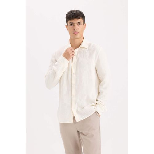 قميص كم طويل من موسلين قصة عادية برقبة بولو