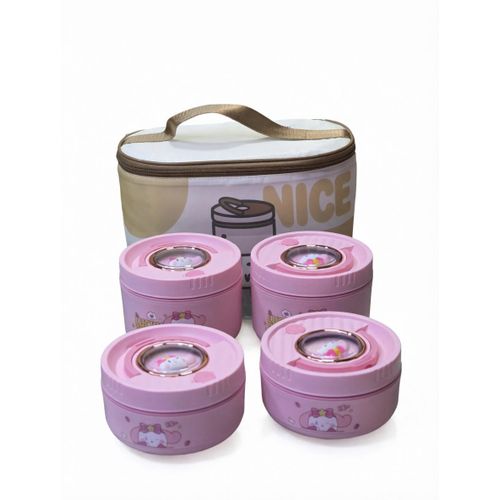 Boîte à Lunch Isotherme Rose, Set De 4 Boîtes Repas Empilables Inox, Sac de Transport, Pique-Nique,pink