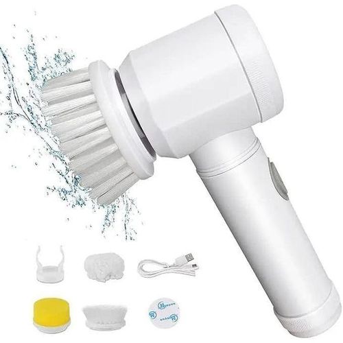 Brosse de Ménage Électrique Professionnelle – Nettoyeur Portable 5-en-1 pour Cuisine, SDB, Carrelage, Évier et Surfaces Dures