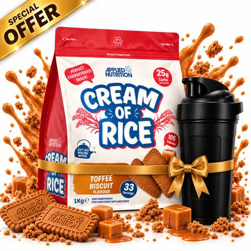 Pack Cream Of Rice Toffee Biscuit 1 Kg – Crème de Riz Instantanée + Shaker Noir