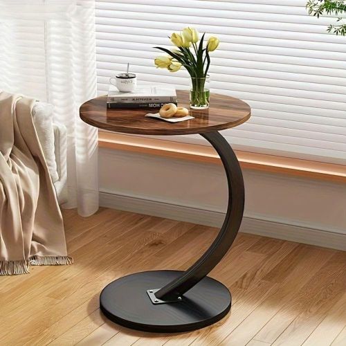 Table d'Appoint Circulaire Design C – Noyer & Métal Noir