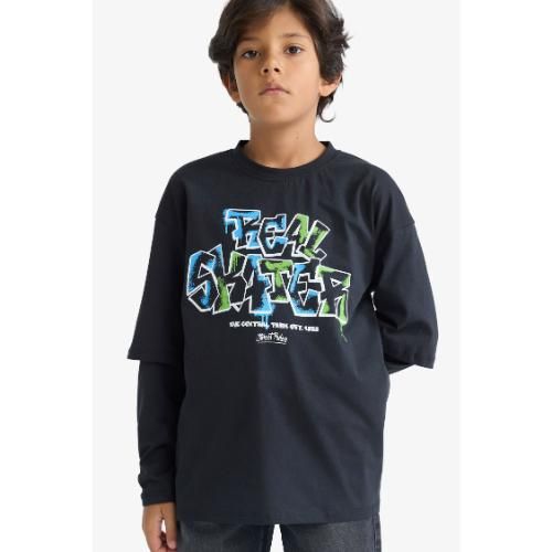 T-shirt Garçon en coton - Bleu marine - E9585A8.