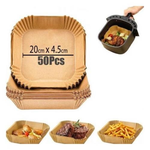 Lot de 50 Papier Doublure Sulfurisé Carré pour Friteuse à Air/20cmx4,5cm-Maron