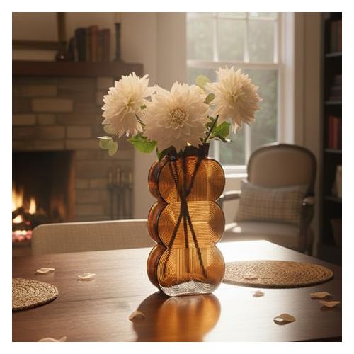 Vase en verre vert motif vagues (sans bouquet)