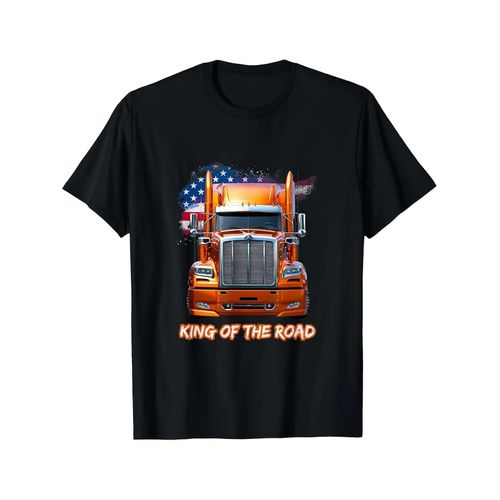 T-shirt pour camionneurs avec drapeau américain patriotique et design semi-camion - Tissu noir non extensible - Idéal pour les camionneurs et les passionnés d'Amérique - Style décontracté à col rond, Vêtements de conducteur, Bol