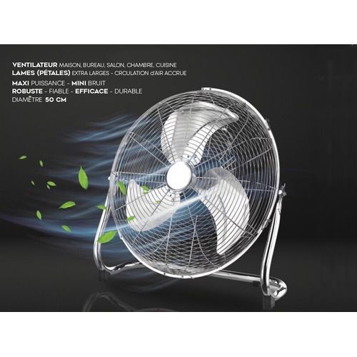 مروحة قطرها XXL (50 سم) ، معدن مطلي بالكروم ، شفرات بتلات كبيرة جدًا من الألومنيوم