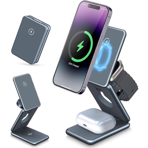 3 en 1 Support Station de Charge sans Fil Magsafe Pliable pour iPhone, Apple Watch et Airpod