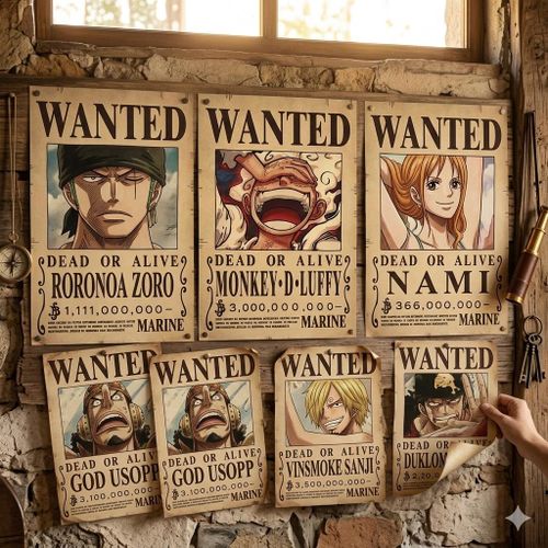Affiche One - Piece Wanted Posters - One - Piece - Lu-ffy - Lot de 8 posters