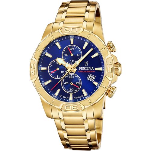 Timeless Chronograph - Dore fond bleu - Tout en acier inoxydable dore - F20705/3
