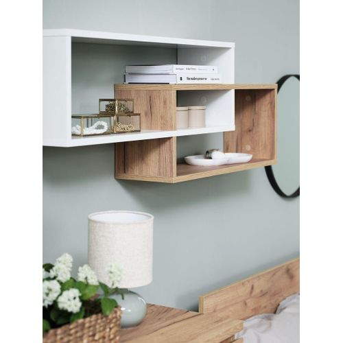 Étagère Murale Design Blanc et Chêne Naturel Sauvage 110x40x20cm Rangement Moderne Salon Chambre Bureau