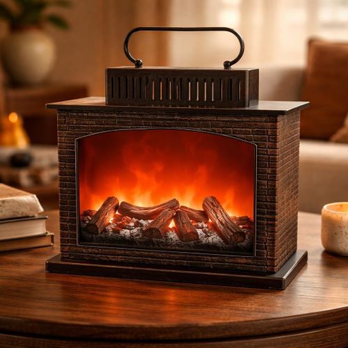 Cheminée LED de Table Portable – Effet Flammes Réalistes & Bûches Décoratives Sans Chaleur
