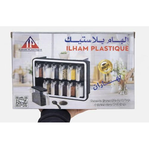 Étagère à Épices Murale – 12 Pots avec Cuillères – Support de Rangement pour Cuisine