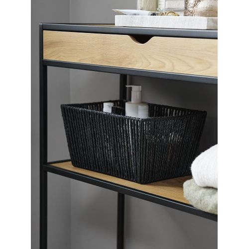 Panier de Rangement Noir en Papier et Acier 23x33x17cm - Organisation Maison Bureau Durable et Élégant