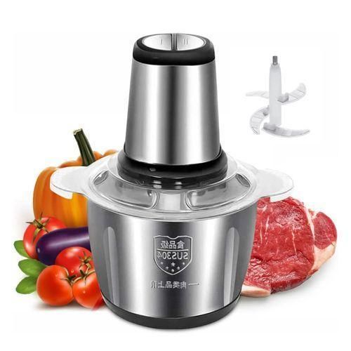 Hachoir Électrique Inox 304 2L 1500W, Hachoir à Viande et Légumes 2 Vitesses, Mixeur et Robot Culinaire Compact pour Cuisine Domestique