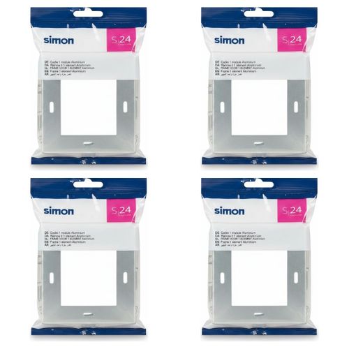 Lot de 4 - Plaque Simple Aluminium S24 - Cadre / Support Mural - Pour Interrupteur / Prise - Finition Métallique