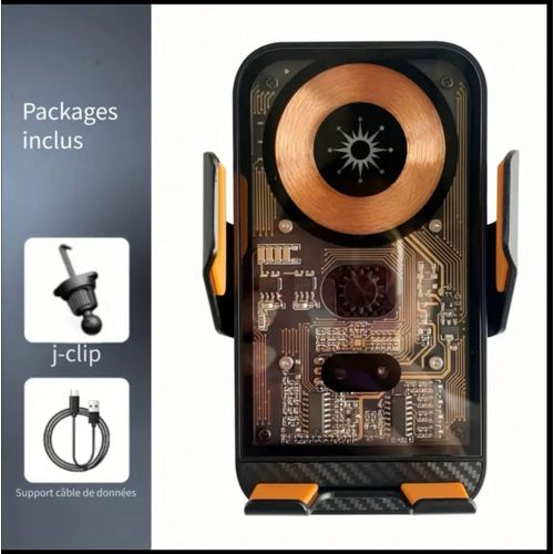 Support Téléphone Voiture avec Chargeur Sans Fil et Éclairage RGB