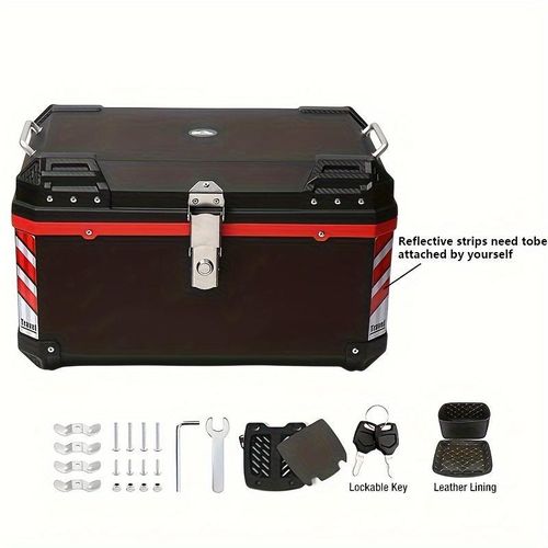 علبة شحن دراجة نارية بسعة 68 لتر ABS متينة مع شرائط عاكسة، بطانات مبطنة ومفتاح قابل للقفل - أشرطة