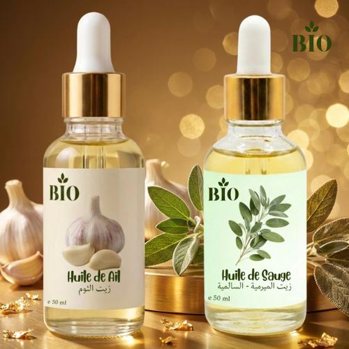 Huile de ail 50 ml et Huile de sauge 50 ml cosmétique huile végétale