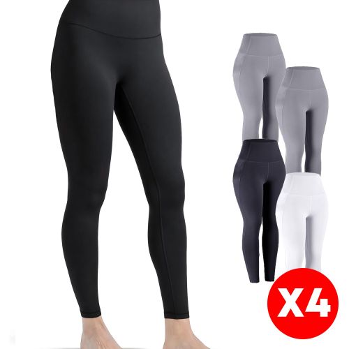 Pack De 4 Legging 2Gris+Noir+Blanc Confortable pour Femme Sous-vêtements Maison
