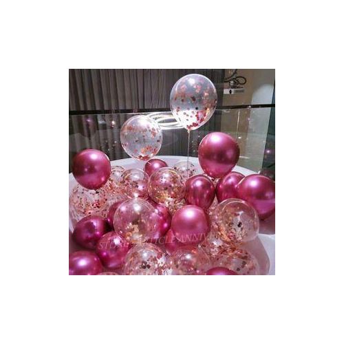 30 ballons fushia métallique & transparent confetti 34 CM Trés Bonne Qualité / à Air et à helium