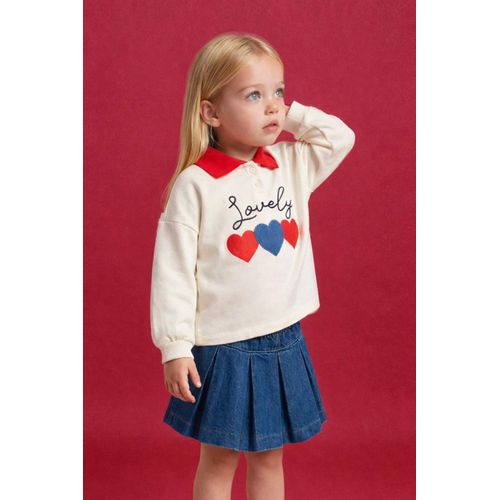 Sweatshirt oversize brodé cœur à col polo pour bébé fille