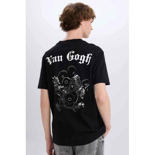 T-shirt imprimé Van Gogh sur le dos à col rond et manches courtes