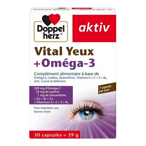 Oméga-3, Lutéine, Zéaxanthine, Vitamines et Minéraux - Soutien Visuel - 30 Capsules -