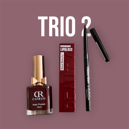 Gloss à Lèvres - Vernis à Ongles Rouge- Eyeliner Noir Intense- Maquillage Élégance – TRI02