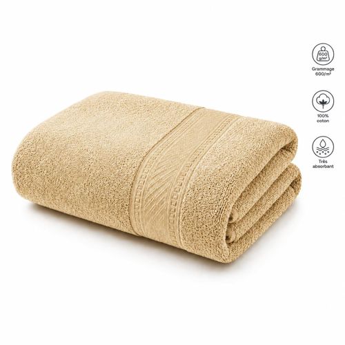 Drap De Bain 100% Coton Épais Ultra Absorbant Doux Hôtel Spa beige - 600GSM