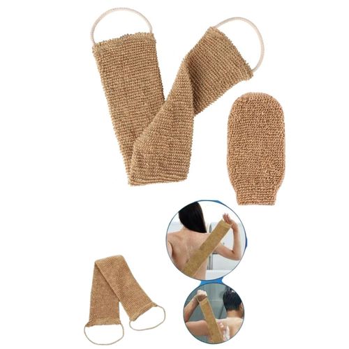 Gant de bain et Sangle du dos exfoliant pack 2 en 1,gommage,massage en fibre naturel de Jute.