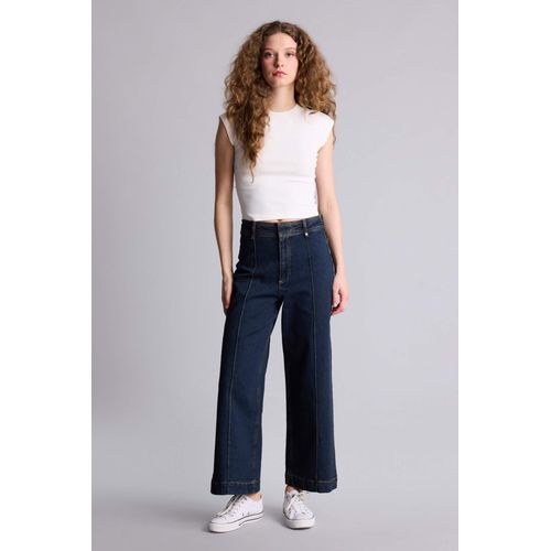 Jean culotte long à taille haute