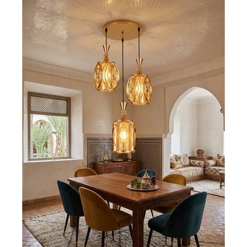 Suspension Décorative 3 Abat-Jour – Fer + Verre