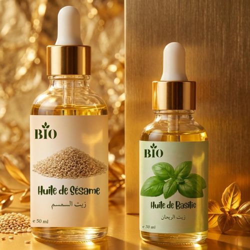 Pack x2 Huile de sesame 50 ml et Huile de basilic 30 ml nutrition peau