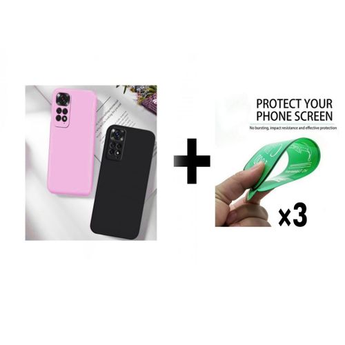 Pack : 2 pochette Redmi Note 11 4G silicone Goma Noir et Rose + 3 Ciramik