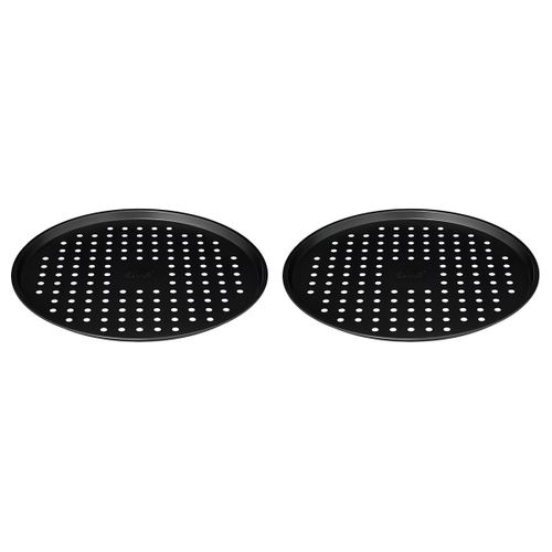 Moule à pizza - Métal perforé antiadhésif - Pour cuisson croustillante - Noir 33 cm - Lot de 2