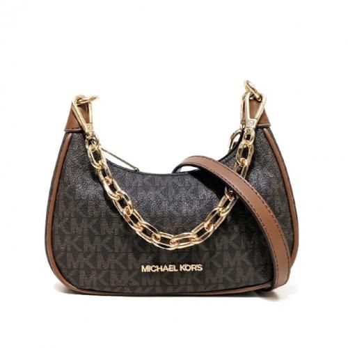 Sac MK à bandoulière Cora Mini Zip Pouchette in Signature - Marron