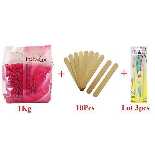 Pack épilation : Italwax Sac 1Kg + 10 spatules bois + Rasoirs
