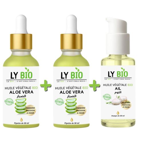 PACK 2 X HUILE ALOE VERA 50ml - PIPETTE HUILE AIL 50ML - POMPE